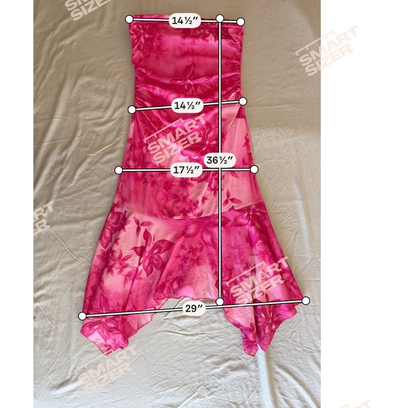 Wrapper Vintage Pink Floral Strapless Ruched Handkerchief Hem Midi Dress Large - Picture 7 of 11